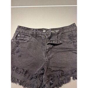 Vanilla Star Festival Shorts Black Distressed Denim Frayed Hem Size 7 V31624-4